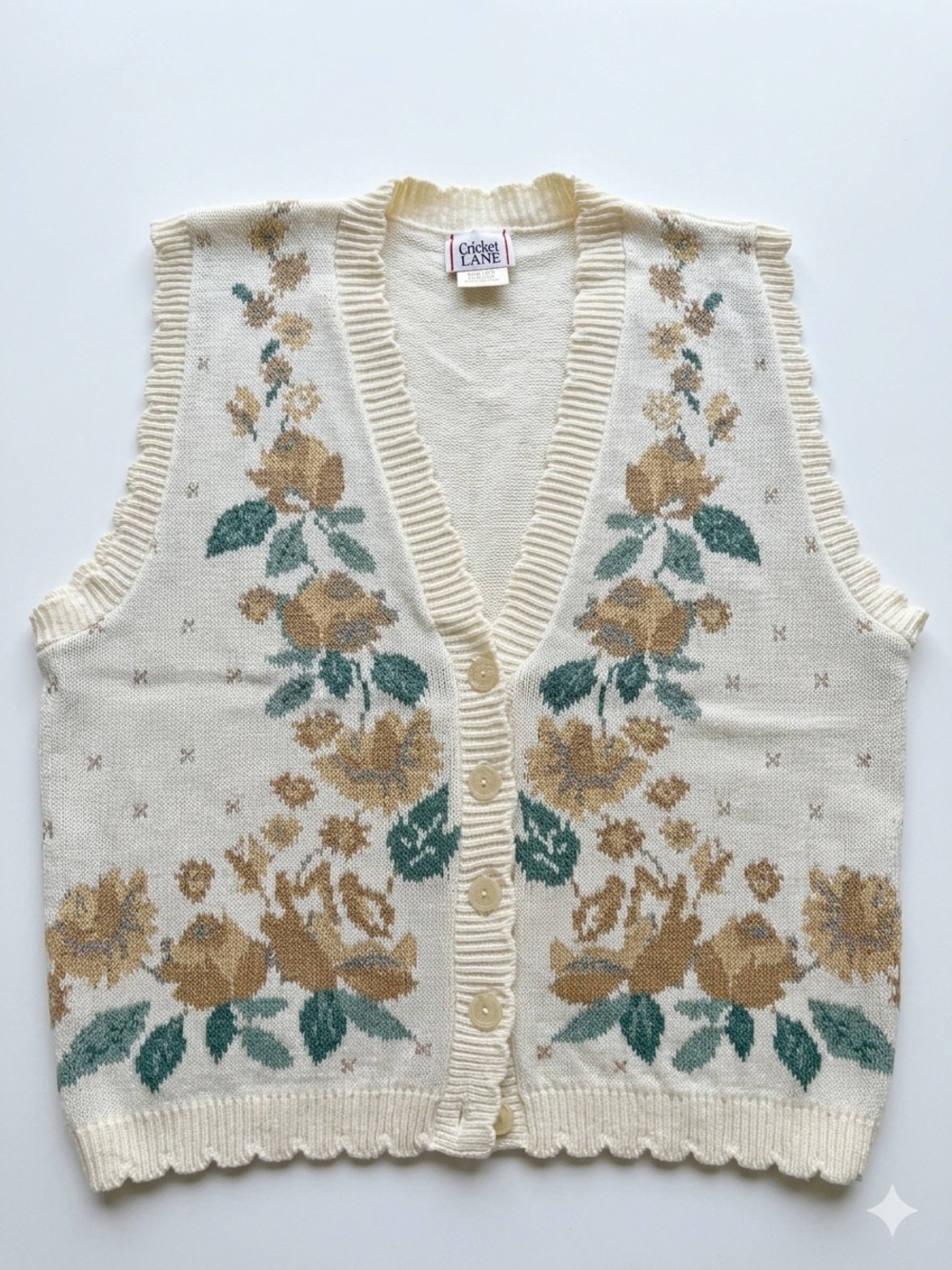 SZ M CRICKET LANE VINTAGE FLORAL SCALLOPED METALLIC VEST COTTAGECORE